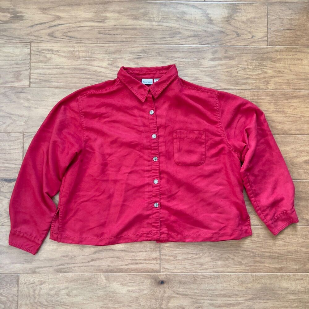 Chico's Button Up Shirt Jacket Shacket Size 3 (XL/16) Red Faux Suede Microfiber